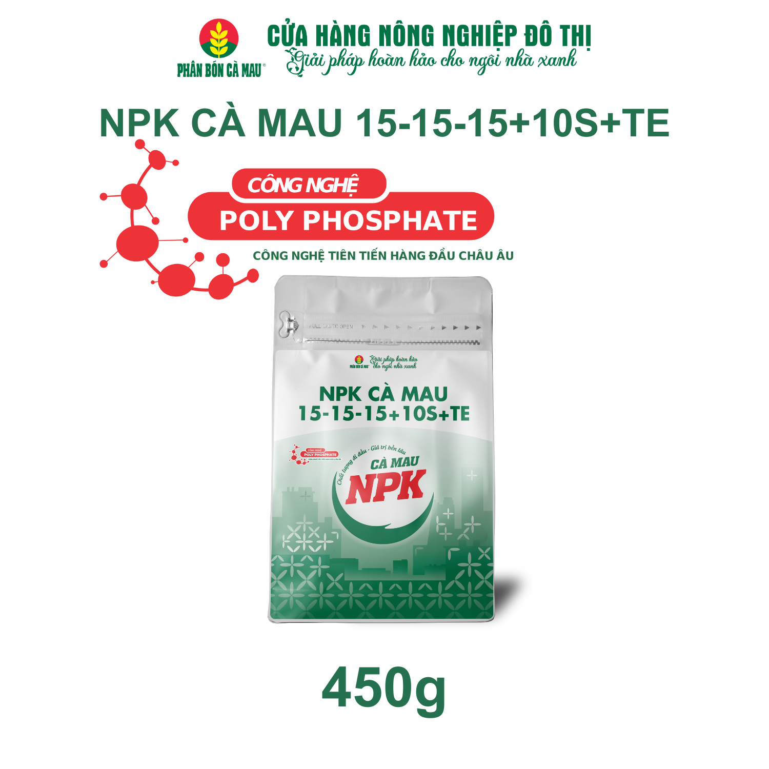 NPK Cà Mau 15-15-15+10S+TE - Đa dụng, thích hợp nhiều giai đoạn sinh trưởng - 450g