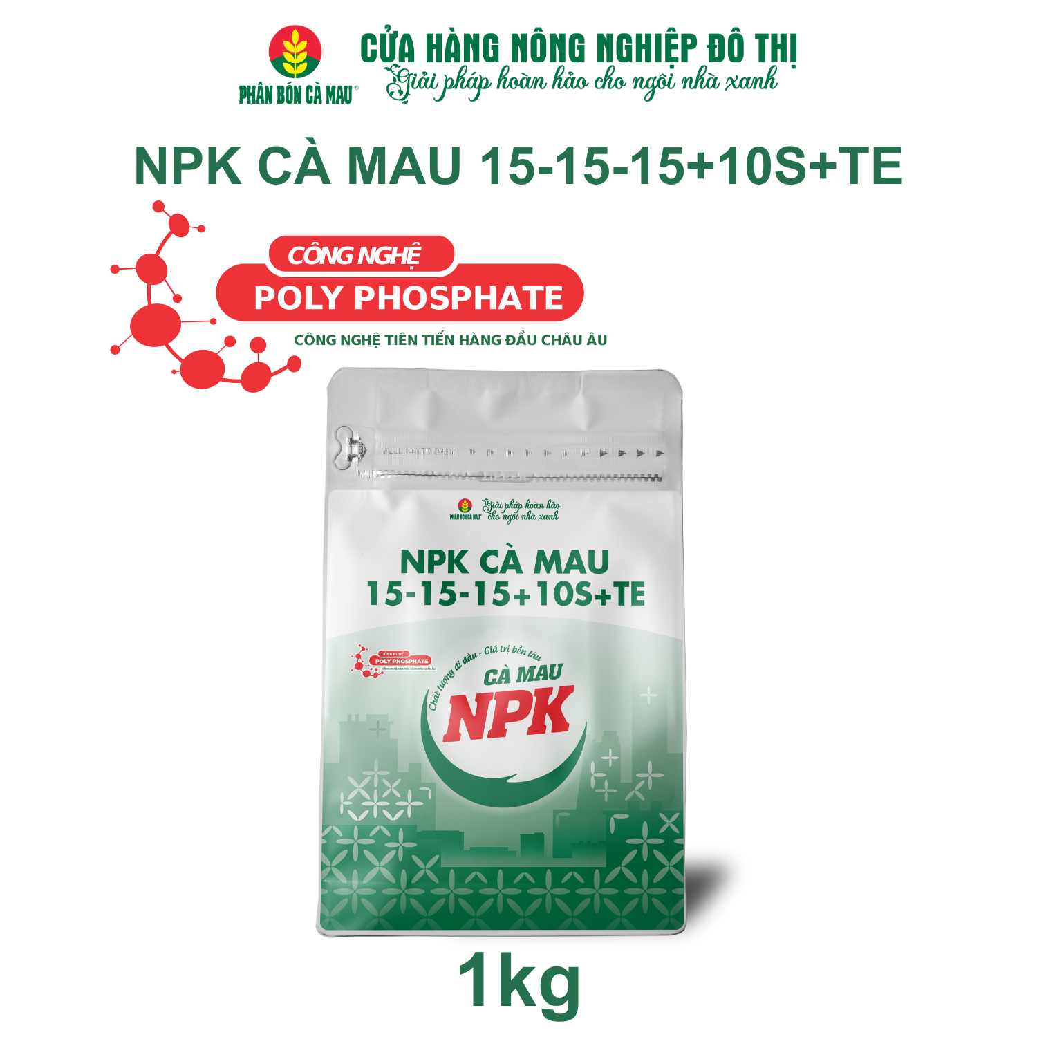 NPK Cà Mau 15-15-15+10S+TE - Đa dụng, thích hợp nhiều giai đoạn sinh trưởng -1kg