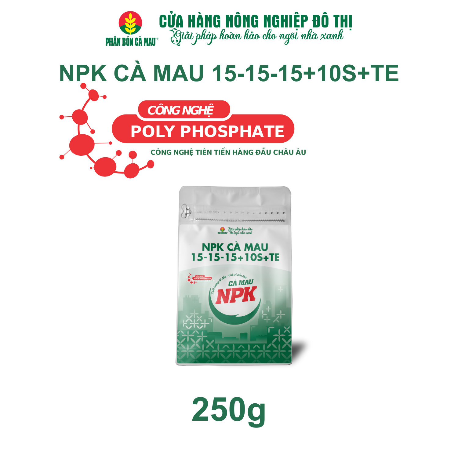 Phân bón NPK Cà Mau 15-15-15+10S+TE - Đa dụng, thích hợp nhiều giai đoạn sinh trưởng - 250g