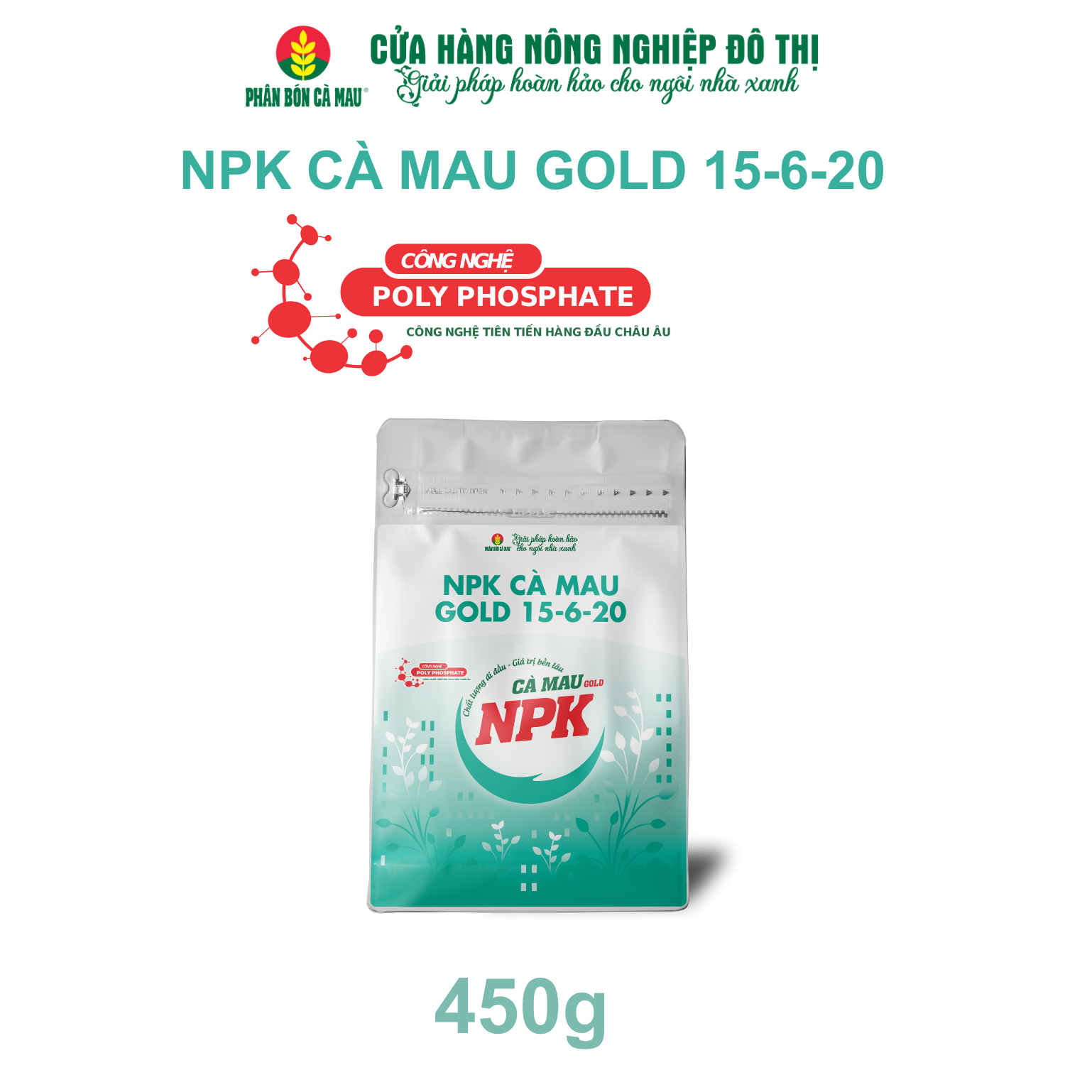 NPK Cà Mau Gold 15-6-20 - Chuyên dùng cho cây ăn quả, kiểng chậu - 450g