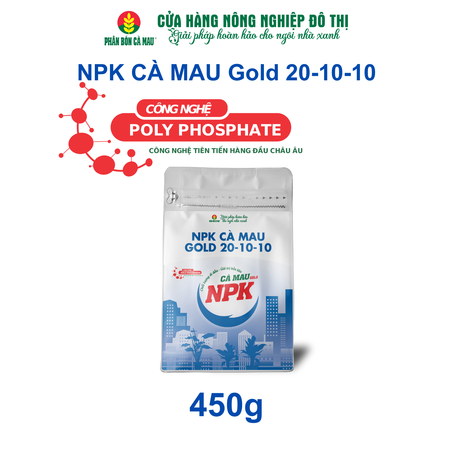 NPK Cà Mau Gold 20-10-10 - Đa dụng, thích hợp nhiều giai đoạn sinh trưởng - 450g