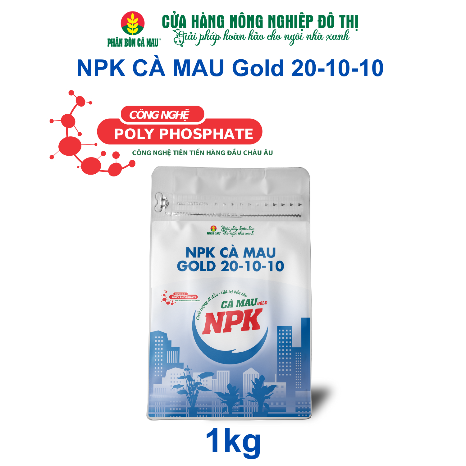 NPK Cà Mau Gold 20-10-10 - Đa dụng, thích hợp nhiều giai đoạn sinh trưởng -1kg