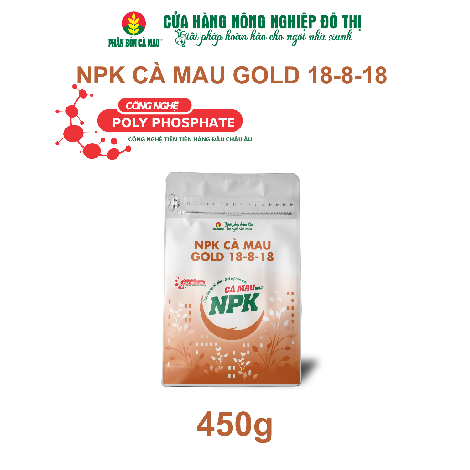 NPK Cà Mau Gold 18-8-18 - Chuyên dùng cho cây ăn quả, kiểng chậu - 450g