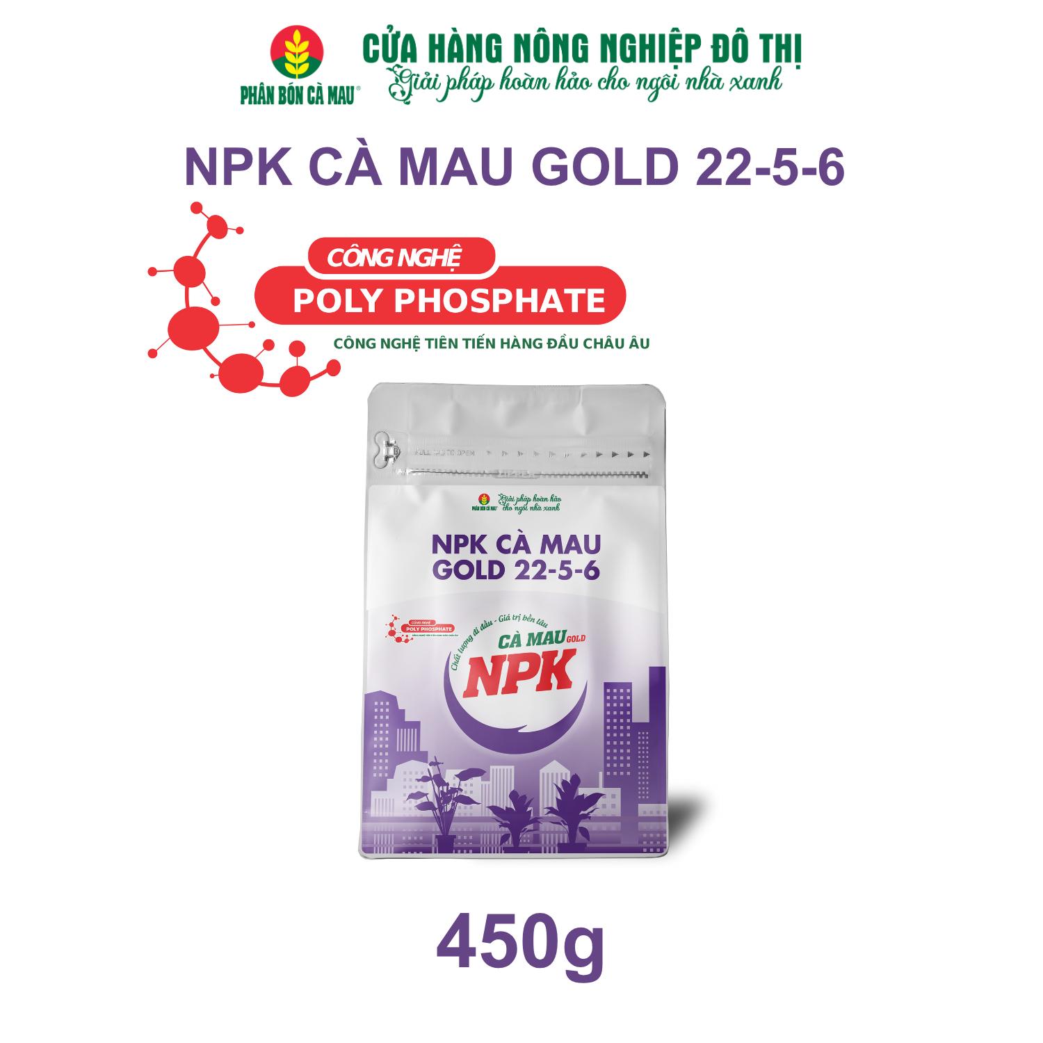NPK Cà Mau Gold 22-5-6 - Chuyên dùng cho rau màu - 450g
